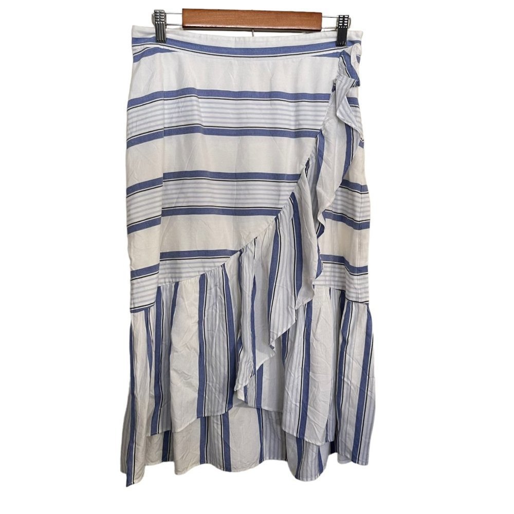 LOFT Blue and White Striped Midi Skirt